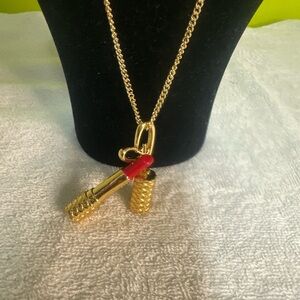 Gold and Red Lipstick Pendant Necklace
